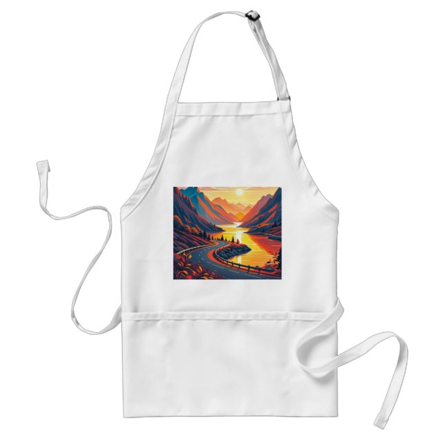 Scenic travel on winding road, sunsets adult apron (Front)