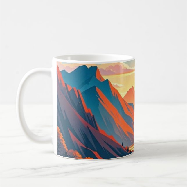 Scenic travel on winding road, sunsets coffee mug (Left)