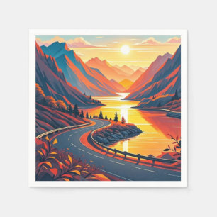 Scenic travel on winding road, sunsets napkins