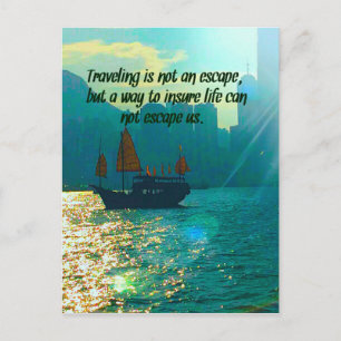 Scenic Traveling Quote Victoria Harbor with Boat Postcard
