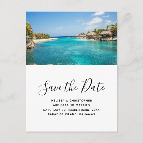 Scenic Tropical Beach Island Save the Date Wedding Invitation Postcard