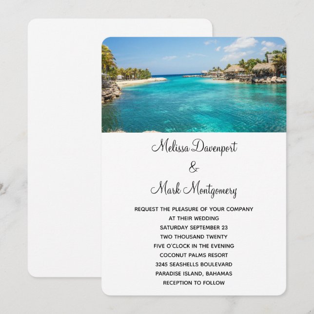Scenic Tropical Beach Resort Destination Wedding Invitation (Front/Back)
