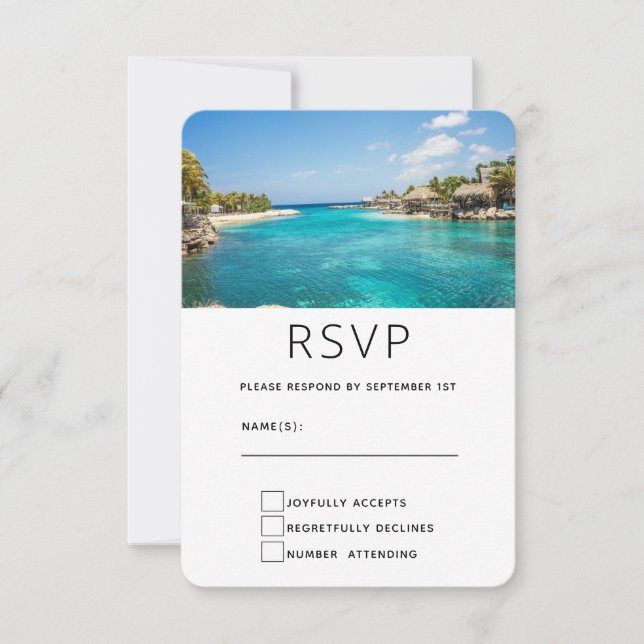 Scenic Tropical Beach Resort Destination Wedding RSVP Card (Front)