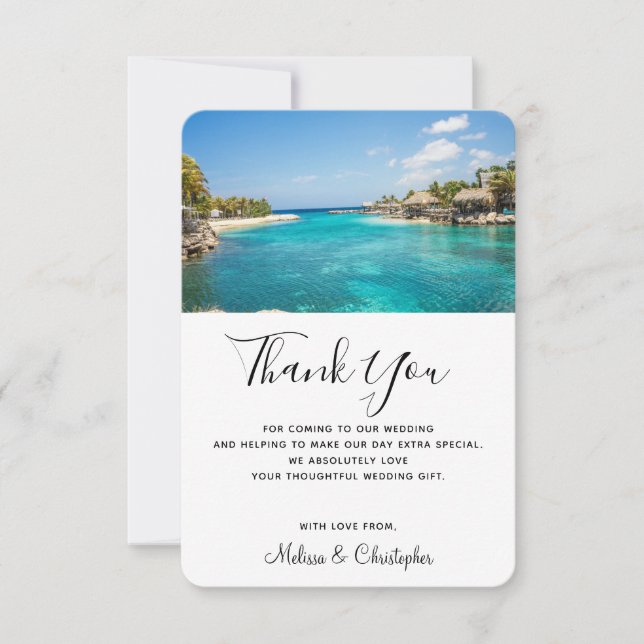 Scenic Tropical Beach Resort Destination Wedding Thank You Card (Front)