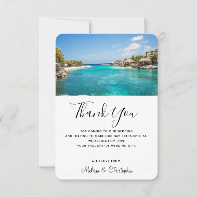 Scenic Tropical Beach Resort Destination Wedding Thank You Card | Zazzle
