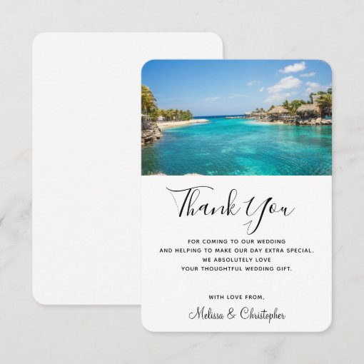 Scenic Tropical Beach Resort Destination Wedding Thank You Card | Zazzle