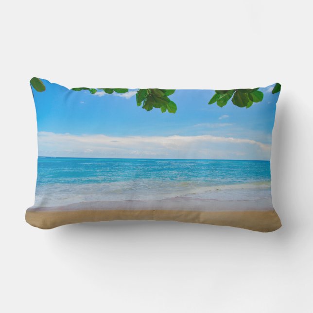 Scenic Tropical Beach Sun Sand and Surf Lumbar Pillow (Front)