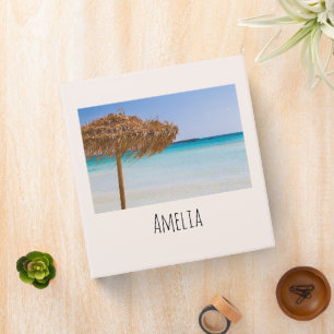 Scenic Tropical Beach with Straw Umbrella 3 Ring Binder