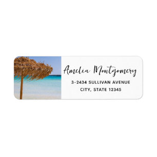 Scenic Tropical Beach with Straw Umbrella Address Label