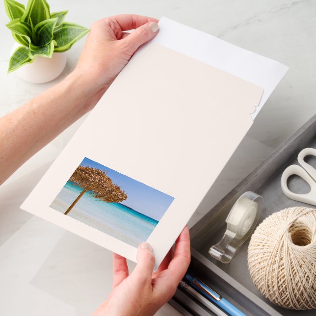 Scenic Tropical Beach with Straw Umbrella Envelope Mailers (Desk)