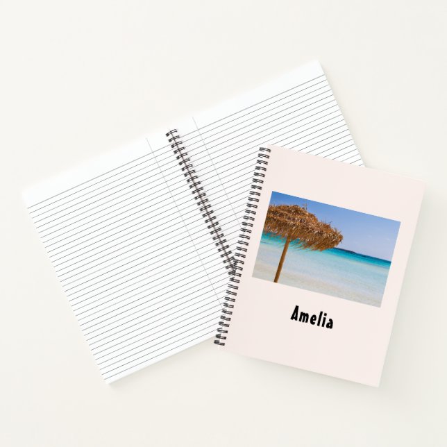 Scenic Tropical Beach with Straw Umbrella Notebook (Inside)