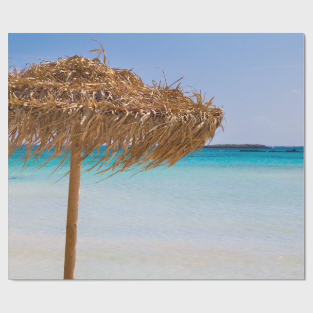 Scenic Tropical Beach with Straw Umbrella Wrapping Paper (Flat)