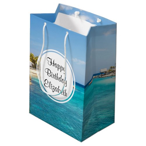 Scenic Tropical Beach with Thatched Huts Birthday Medium Gift Bag