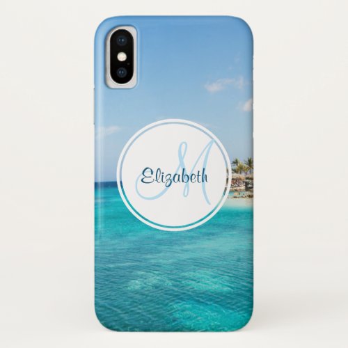 Scenic Tropical Beach with Thatched Huts Monogram iPhone X Case