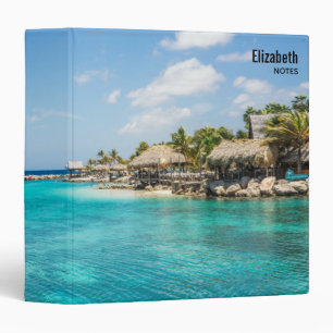 Scenic Tropical Beach with Thatched Huts Photo 3 Ring Binder
