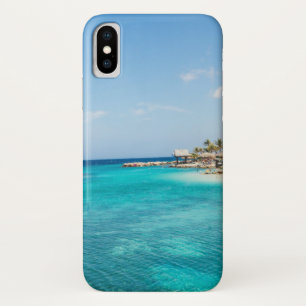 Scenic Tropical Beach with Thatched Huts Photo iPhone X Case