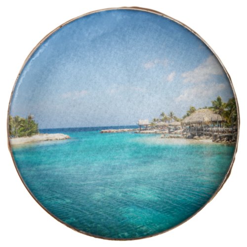 Scenic Tropical Beach with Thatched Huts Photo Chocolate Covered Oreo