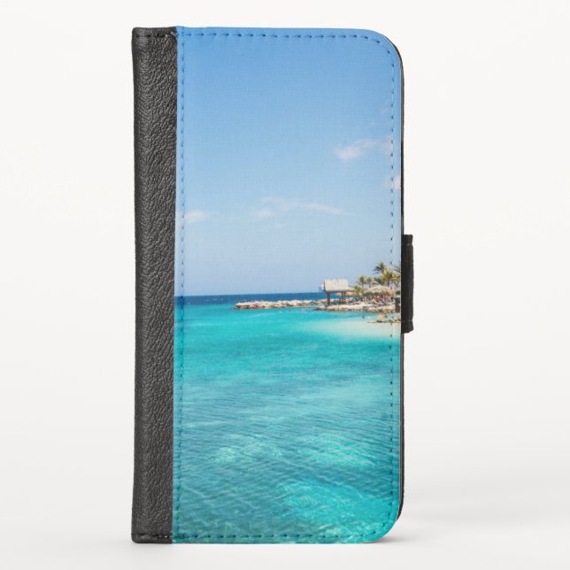 Scenic Tropical Beach with Thatched Huts Photo iPhone Wallet Case (Front)