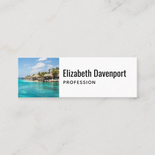 Scenic Tropical Beach with Thatched Huts Photo Mini Business Card