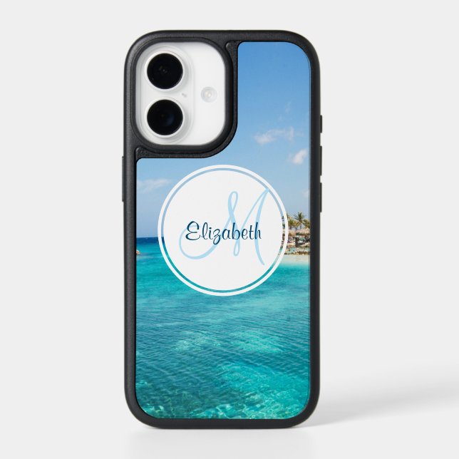 Scenic Tropical Beach with Thatched Huts Photo Otterbox iPhone Case (Back)