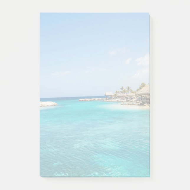 Scenic Tropical Beach with Thatched Huts Photo Post-it Notes (Front)