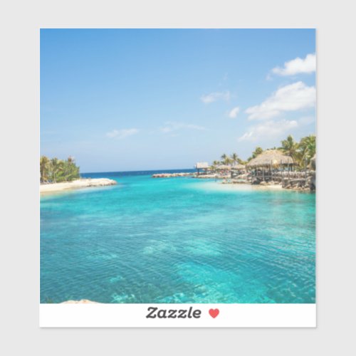 Scenic Tropical Beach with Thatched Huts Photo Sticker