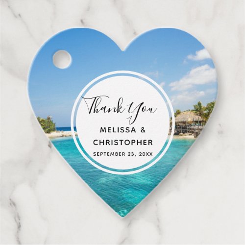 Scenic Tropical Beach with Thatched Huts Thank You Favor Tags