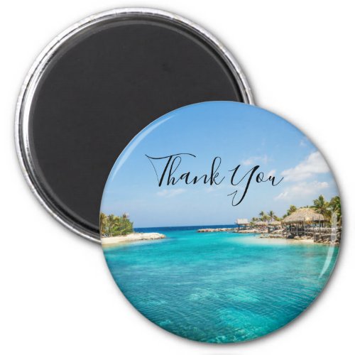 Scenic Tropical Beach with Thatched Huts Thank You Magnet