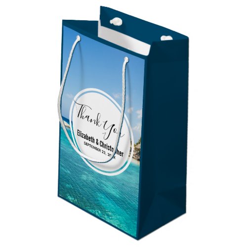 Scenic Tropical Beach with Thatched Huts Wedding Small Gift Bag