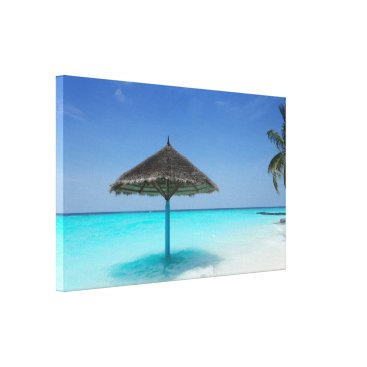 Scenic Tropical Beach with Thatched Umbrella Canvas Print Scenic Tropical Beach with Thatched Umbrella Canvas Print