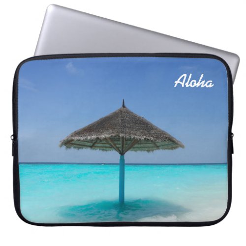 Scenic Tropical Beach with Thatched Umbrella Laptop Sleeve