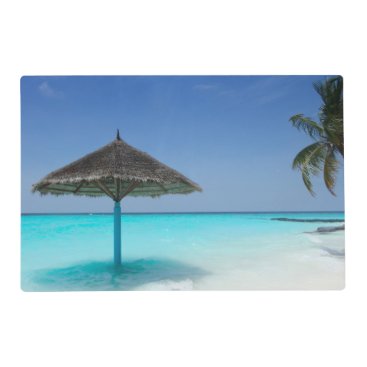 Scenic Tropical Beach with Thatched Umbrella Placemat Scenic Tropical Beach with Thatched Umbrella Placemat