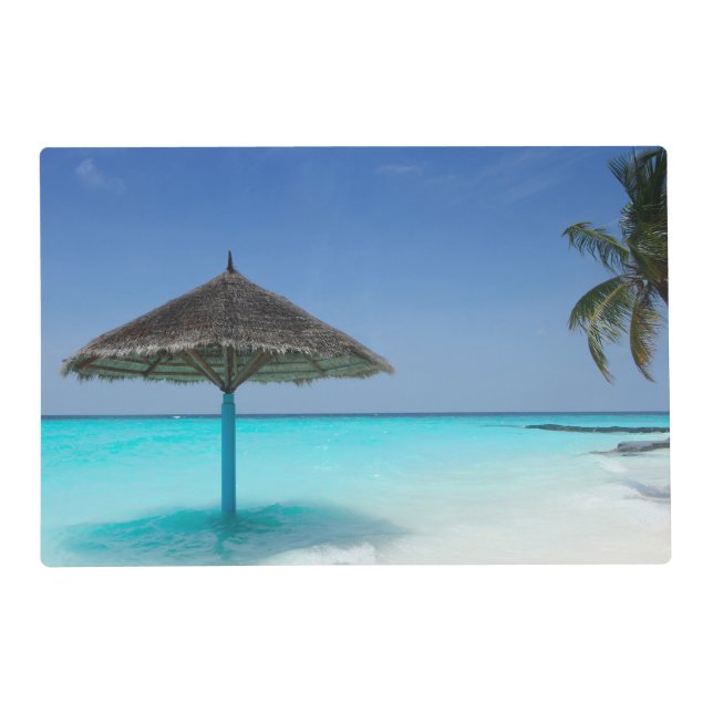 Scenic Tropical Beach with Thatched Umbrella Placemat (Front)
