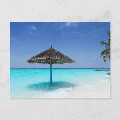 Scenic Tropical Beach with Thatched Umbrella Postcard