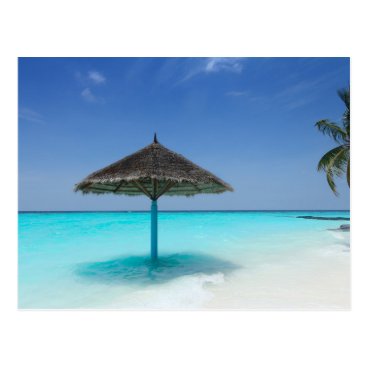 Scenic Tropical Beach with Thatched Umbrella Postcard Scenic Tropical Beach with Thatched Umbrella Postcard