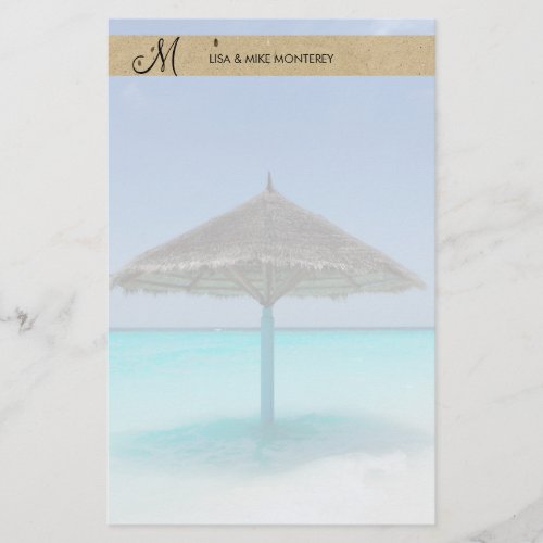 Scenic Tropical Beach with Thatched Umbrella Stationery