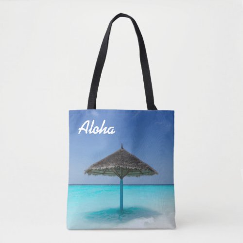 Scenic Tropical Beach with Thatched Umbrella Tote Bag