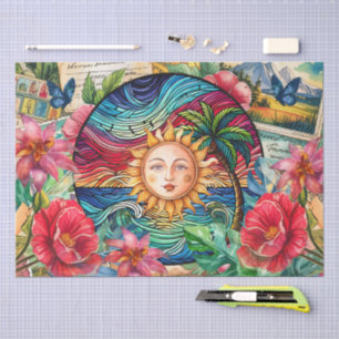 Scenic Tropical Stained Glass Sunset Decoupage Tissue Paper