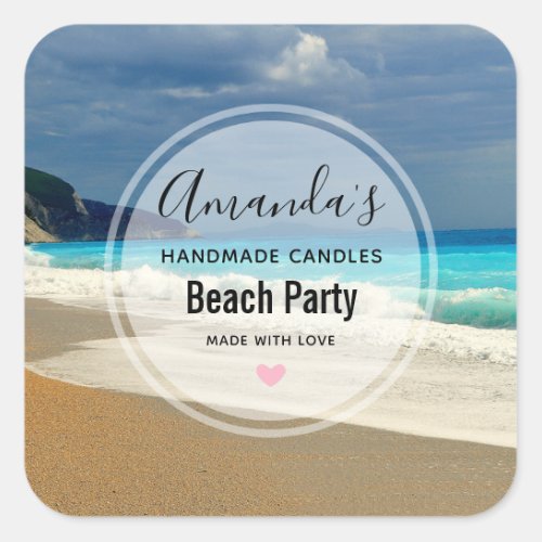 Scenic Turquoise Blue Sea Beach Photo Candle Biz Square Sticker