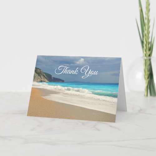 Scenic Turquoise Blue Sea Beach Photo Thank You Card