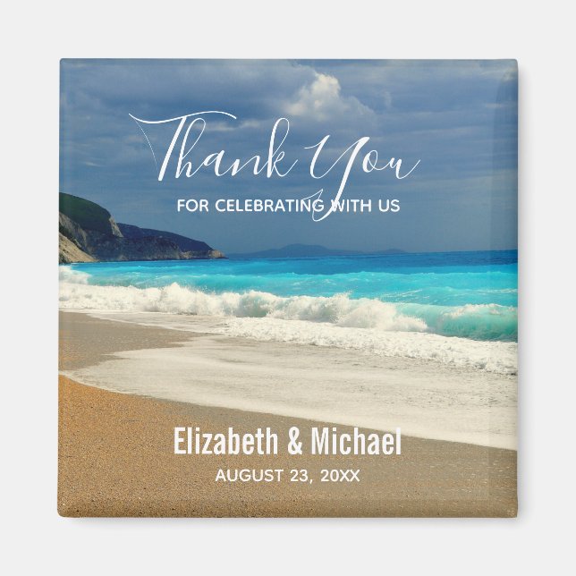  Scenic Turquoise Blue Sea Beach Photo Wedding Magnet (Front)