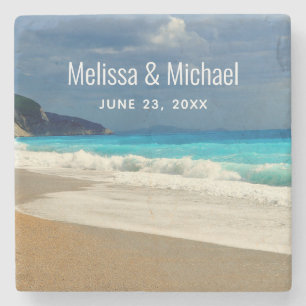 Scenic Turquoise Blue Sea Beach Photo Wedding Stone Coaster