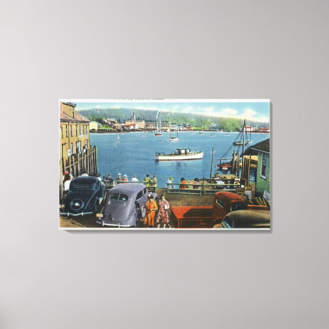 Scenic View from the Wharf, Boats and Cars Canvas Print (Front)
