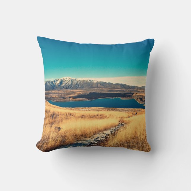 Scenic view in Mt. John summit view point,  Lake T Throw Pillow (Front)