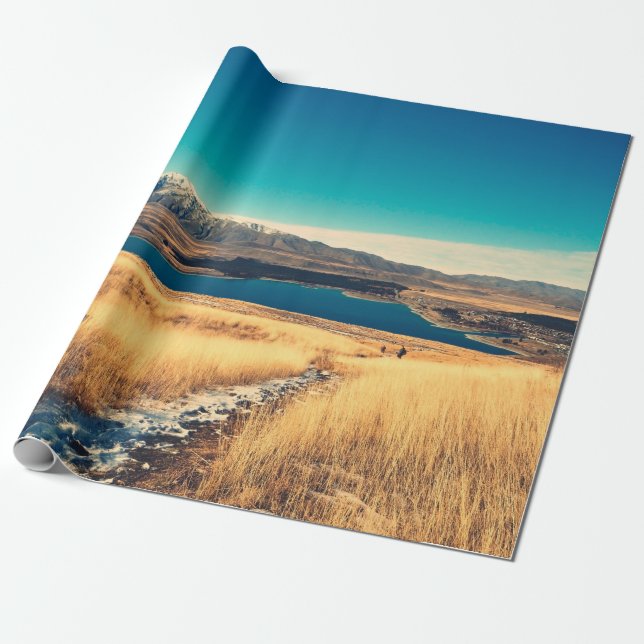 Scenic view in Mt. John summit view point,  Lake T Wrapping Paper (Unrolled)