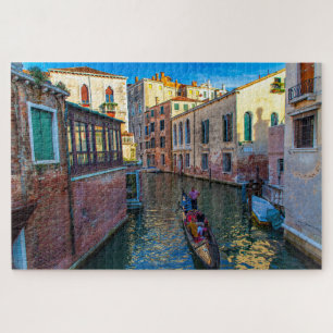 Scenic view of a canal with gondola, Venice, Italy Jigsaw Puzzle