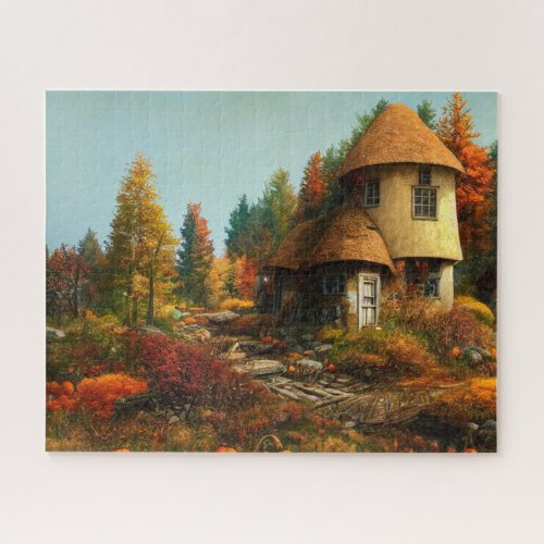 Scenic View of a Medieval Cottage in Autumn Forest Jigsaw Puzzle