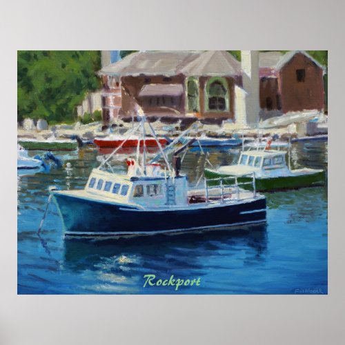 Scenic View of Fishing Boats Moored Rockport Poster