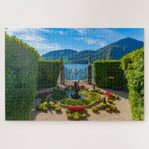 Scenic view of garden in Villa on Lake Como Italy Jigsaw Puzzle