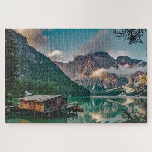 Scenic view of lake house alpine jigsaw puzzle
